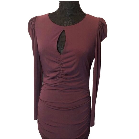 NWT GUESS Burgundy Wine Purple Long Sleeves Fitted Stretch Fabric Dress - Picture 1 of 6
